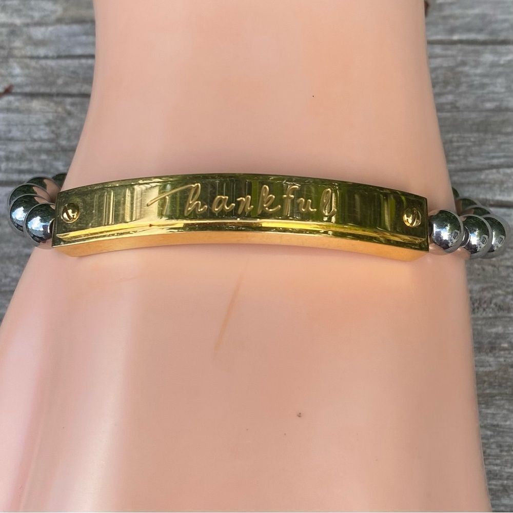 Rustic Cuff Gold and Silver 'Thankful' Beaded Bracelet